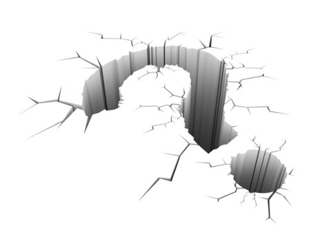 Cracked ground in the form of question