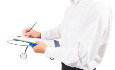 doctor writing on paper isolated with clipping path