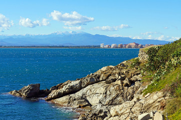 Mediterranean sea with Pyrenees mountains