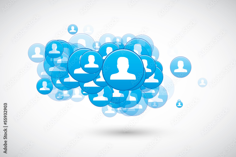 Poster social speech bubble cloud with user icons vector