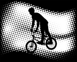 Fototapeta na wymiar bmx cyclist on the abstract halftone background - vector