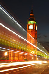 Big Ben Clock Tower in the evening with traffic lights trails - 55935306
