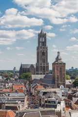 Aerial cityscape of medieval city Utrecht, the Netherlands