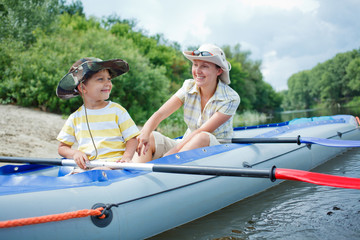 Family kayaking