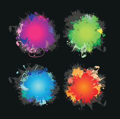 a set of four colourful ink splashes