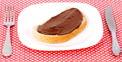 Chocolate spread buttered toast on the plate