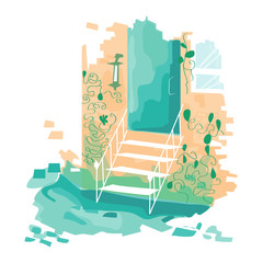Naklejka premium Vector illustration. Stairs leading to the door