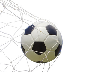 Fototapeta premium soccer ball in net on white