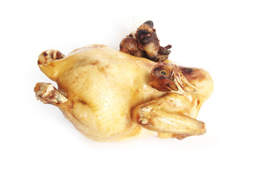 boiled chicken on white background