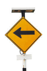 Solar powered Traffic sign on white background