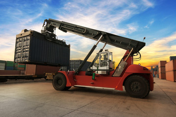 Stack of Freight Containers at the Docks with Truck
