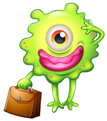 A green monster with an office bag