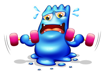 A blue monster exercising