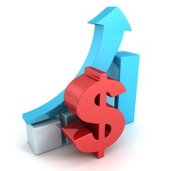 red dollar financial success bar chart graph blue arrow