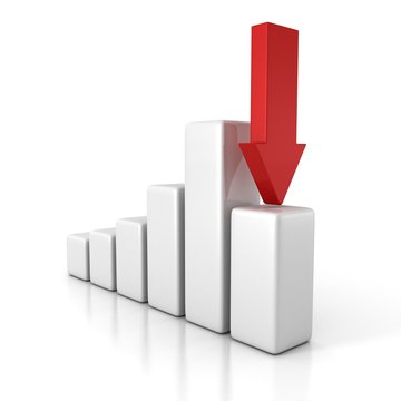 crisis financial bar diagram with arrow pointing down