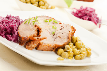 Roast pork on plate