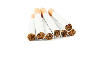 Cigarette with filter isolated on white background.