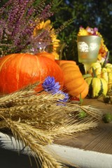  Grußkarte - Dekoration mit Getreide im Herbst