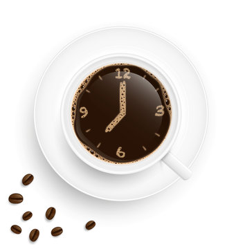 Uhr Kaffee Tasse mit Bohnen