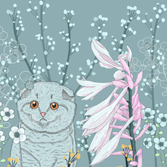 Vector illustration of a kitten in the garden