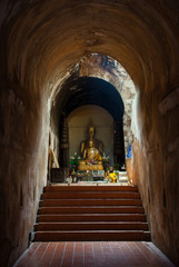 The ancient tunnel and statue buddha, Wat U-mong,