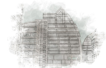 Sketch of the business center. From drawing to implementation.
