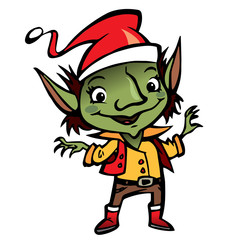 Happy smiling Elf Santa Claus cartoon character