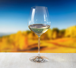 Glass of wine on nature background