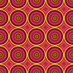 Vibrant warm color circles seamless abstract pattern.