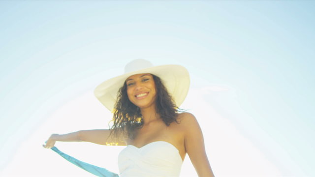 Head Shoulders Smiling Girl Island Beach Sun Lens Flare