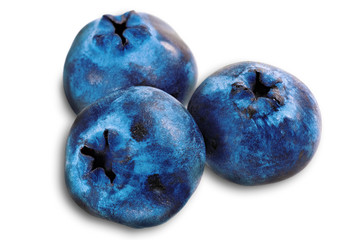 Obraz premium Three fresh blueberry isolated on white background