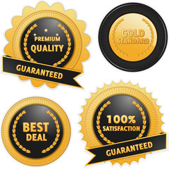 Label badges in black and gold