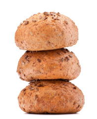 Three hamburger bun or roll with sesame seeds cutout