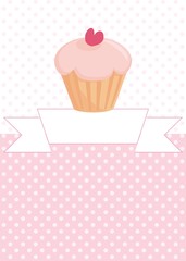 Card or baby shower cupcake invitation pink dots background