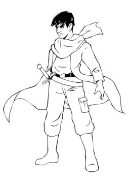 recommend clip art: Outlined illustration of a man figure with a sword