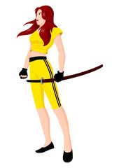 Cartoon illustration of a woman with a samurai