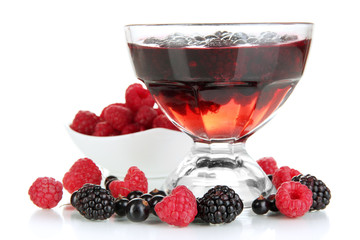 Jelly with fresh berries isolated on white