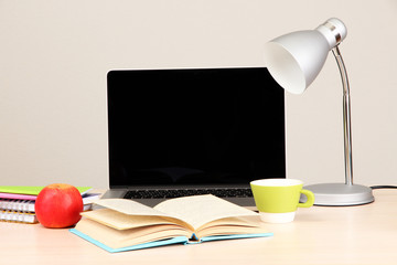 Home workplace with computer, close up