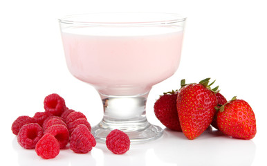 Delicious yogurt with berries isolated on white