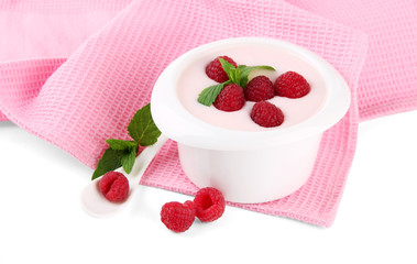 Delicious yogurt with berries isolated on white