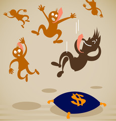 businessman falls on a soft pillow