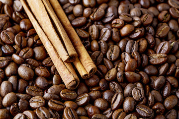 coffee beans and cinnamon sticks