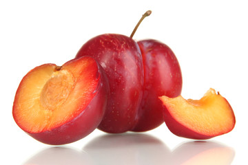 Ripe plums isolated on white