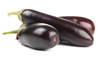 Fresh eggplants isolated on white