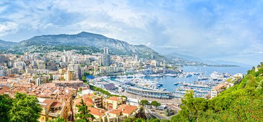 Monaco Montecarlo principality aerial view cityscape. France - obrazy, fototapety, plakaty