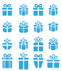Gift box pixel icons, holiday presents.