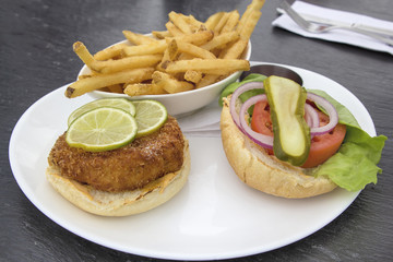 Crabcake Burger with French Fries