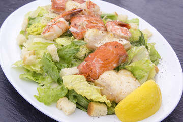 Caesar Salad with Prawns Salmon and White Fish