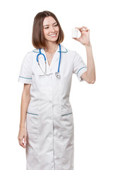 beautiful brunette woman medical worker