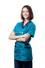 beautiful brunette woman medical worker